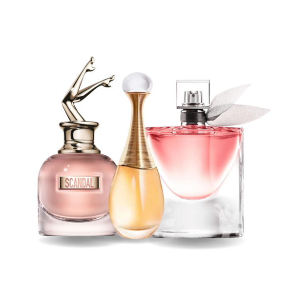 Bundle of 3 Fragrances  Jean Paul Gaultier SCANDAL, Dior J'ADORE y Lancôme LA VIE EST BELLE (Eau de Parfum)